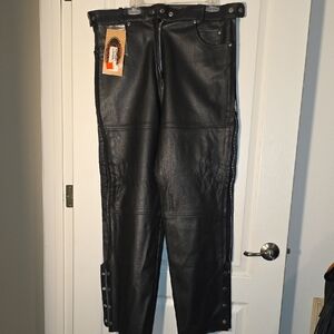 Black Leather Motorcycle Riding Zip Up Boot Cut Pants